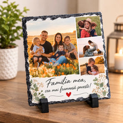 Placă decorativă din ardezie cu patru fotografii personalizate