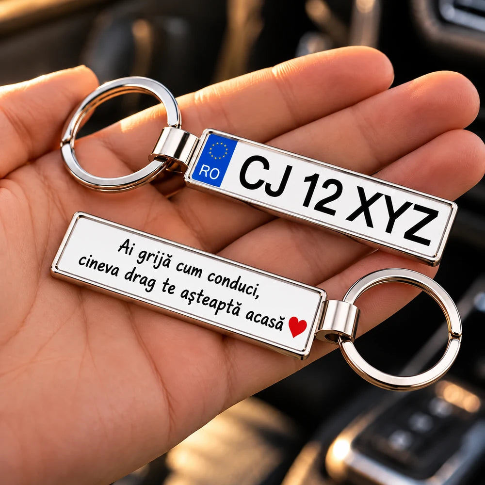 Breloc cu număr de înmatriculare, cadou personalizat pentru șofer