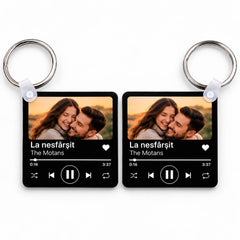 Două brelocuri personalizate cu poze și melodie