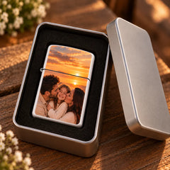 Brichetă albă tip Zippo personalizată cu fotografie