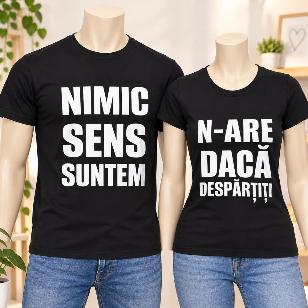 Idee de cadou amuzant pentru iubit și iubită, set de două tricouri negre cu mesaje haioase