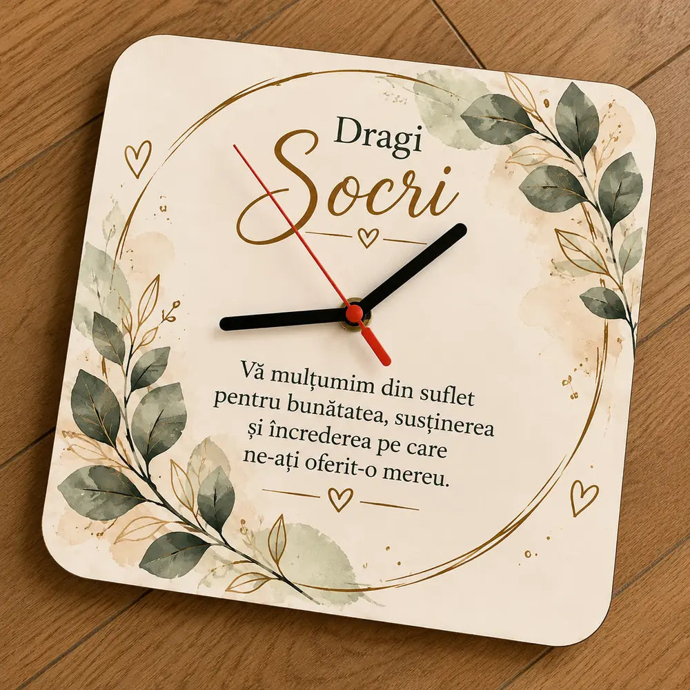 Ceas personalizat pentru socri, cu mesaj de mulțumire