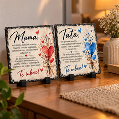Cadou personalizat pentru părinți, set de două plăci de ardezie cu mesaje pentru mama și tata