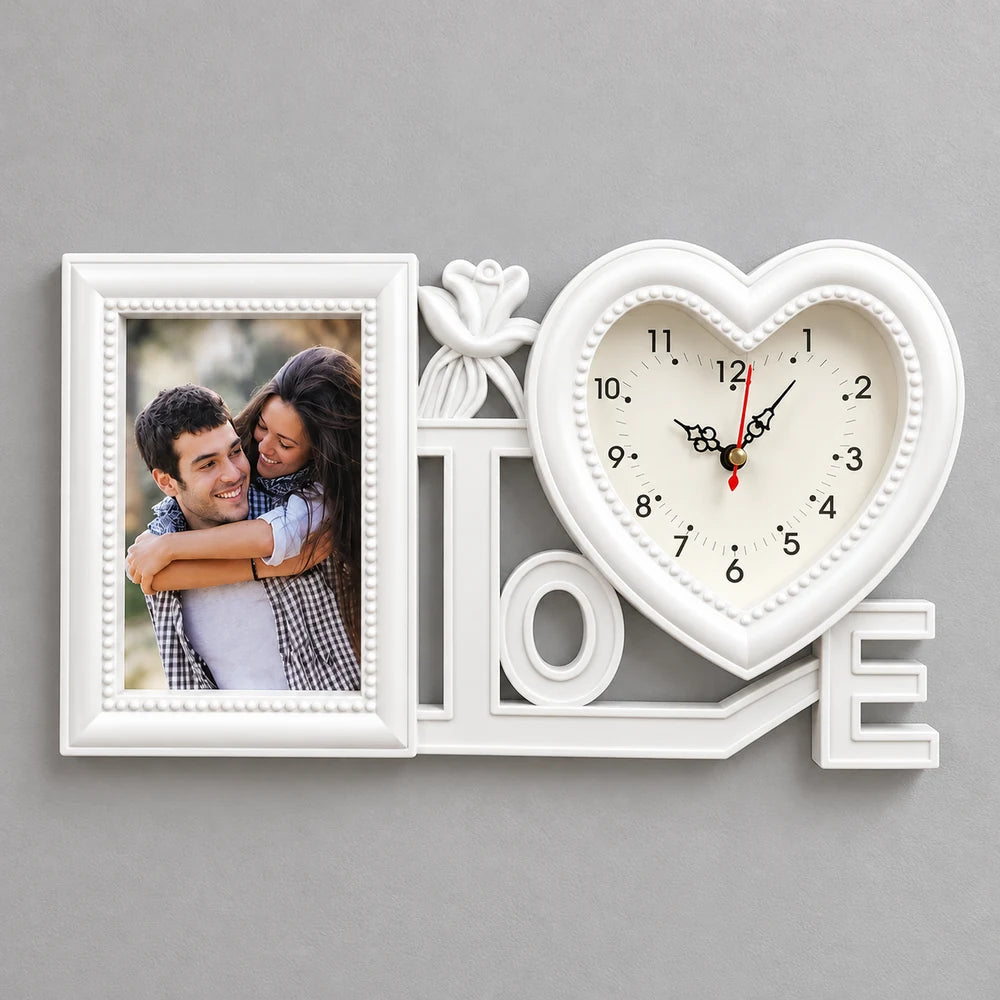 Ceas cu ramă foto personalizată LOVE și fotografie de cuplu, cadou romantic pentru aniversare