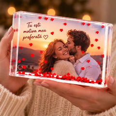 Glob foto personalizat cu poză de cuplu și mesaj romantic