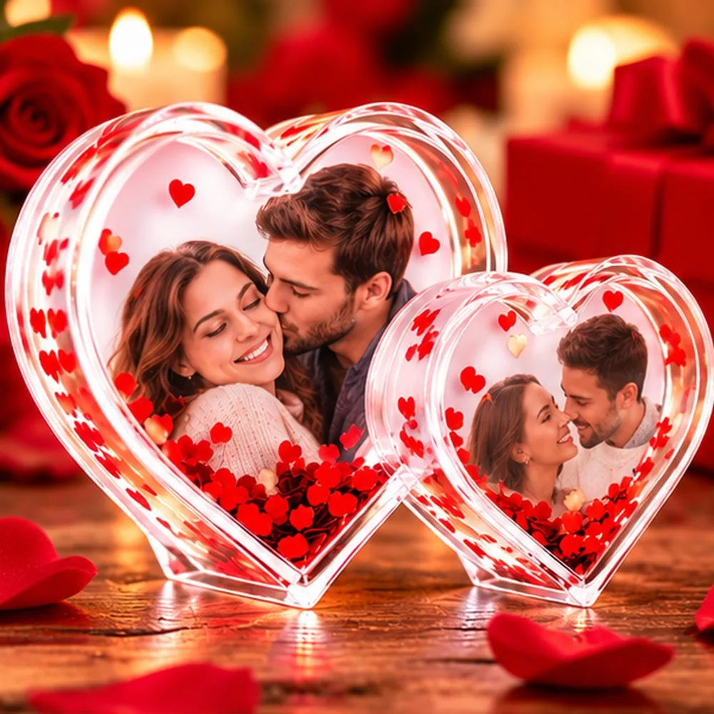 Glob foto inimă cu 2 poze, cadou romantic pentru cuplu