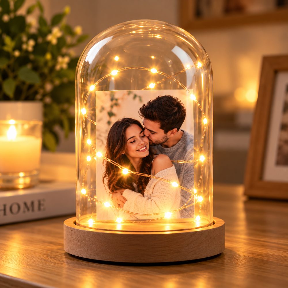 Glob foto LED personalizat cu 2 fotografii