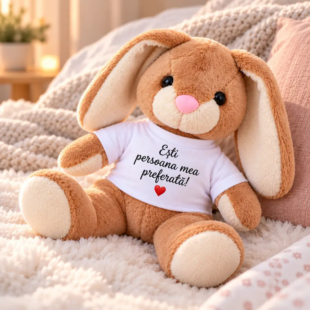 Iepuraș de pluș cu mesaj personalizat, cadou romantic