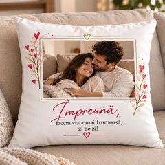 Pernă decorativă cu poză și mesaj personalizat