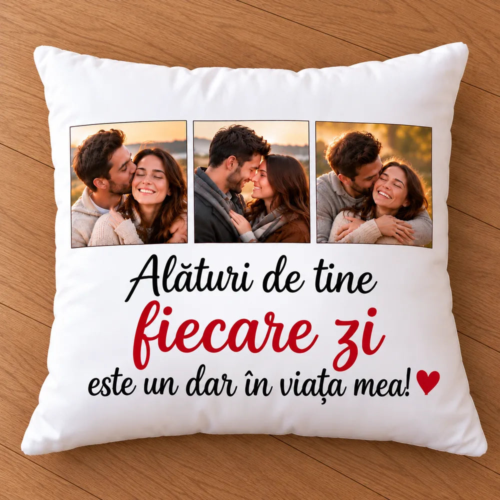 Pernă personalizată cu 3 poze și mesaj
