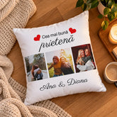 Pernă personalizată cu 3 poze și nume pentru cea mai bună prietenă
