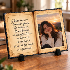 Placă ardezie personalizată tip carte cu poză și mesaj