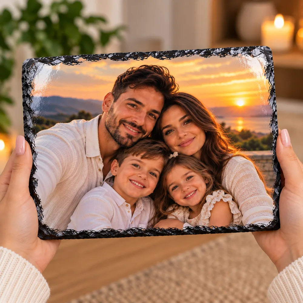 Placă ardezie dreptunghiulară cu fotografie personalizată, cadou decorativ pentru familie și cei dragi