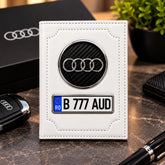 Portofel pentru acte auto Audi, cu emblemă și număr de înmatriculare personalizabil