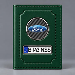 Portofel verde pentru acte auto Ford, cu sigla mărcii și plăcuță personalizabilă