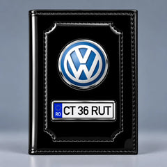 Portofel acte auto Volkswagen negru lucios, siglă VW și plăcuță personalizată