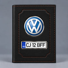 Portofel acte auto Volkswagen negru mat, emblemă VW și plăcuță personalizată