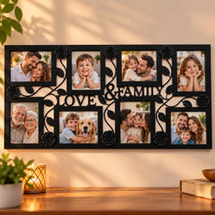 Ramă foto personalizată cu 8 poze de familie, neagră