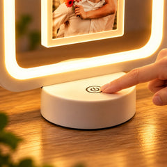 Ramă foto LED albă cu bază touchscreen și trei niveluri de luminozitate reglabile prin atingere