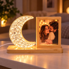 Ramă foto LED semilună personalizată cu poză