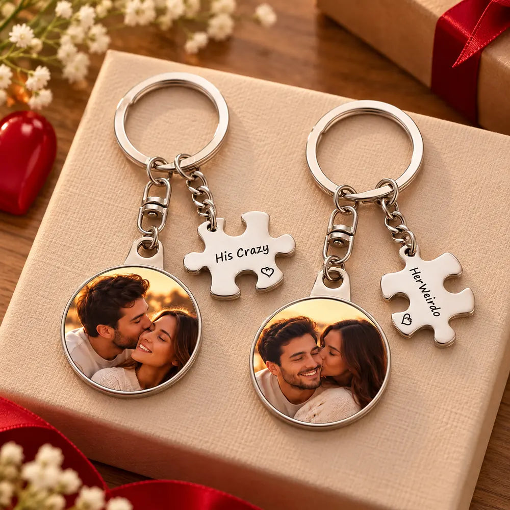 Set 2 Brelocuri puzzle personalizate cu poze pentru cuplu