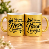 Set 2 căni personalizate glitter aurii pentru Nașii Bogătașii