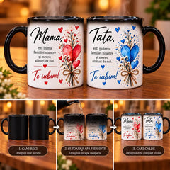 Set 2 căni termosensibile personalizate pentru mama și tata cu mesaje