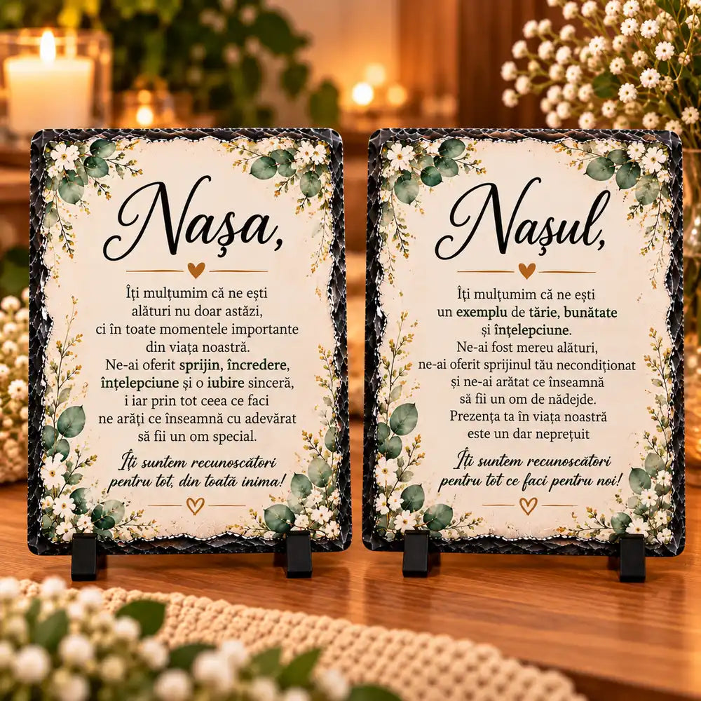 Set 2 plăci de ardezie personalizate cu mesaj pentru nași