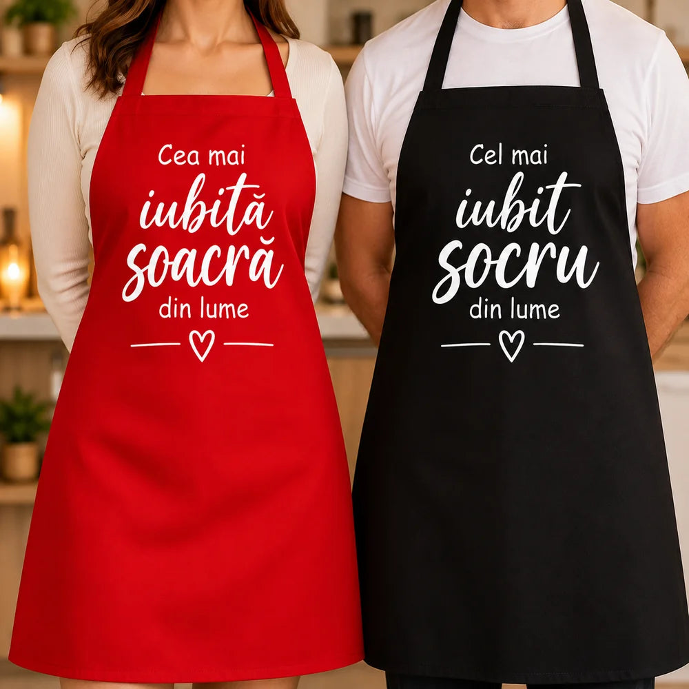 Set 2 șorțuri de bucătărie personalizate pentru socri cu mesaj