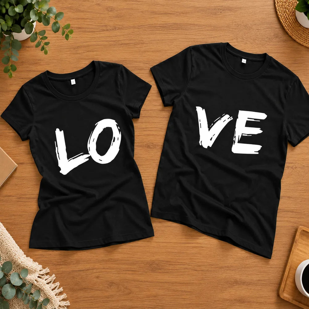 Set 2 tricouri personalizate pentru cupluri - LOVE