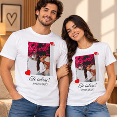 Set 2 tricouri personalizate pentru cupluri cu poză și dată