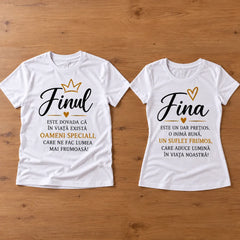 Set de 2 tricouri personalizate pentru fin și fină, albe, cu mesaj