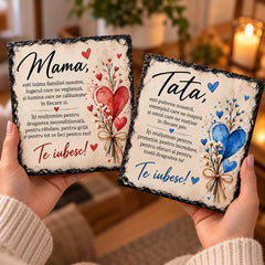 Set cadou personalizat pentru părinți, set de două plăci de ardezie cu mesaje pentru mama și tata