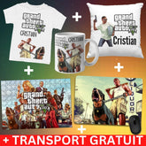 Set Cadou Personalizat GTA 5 cu Nume – Tricou, Cana, Perna, Mousepad si Puzzle - Cadomy.ro