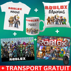 Set Cadou Personalizat Roblox cu Nume – Tricou, Cana, Perna, Mousepad si Puzzle - Cadomy.ro