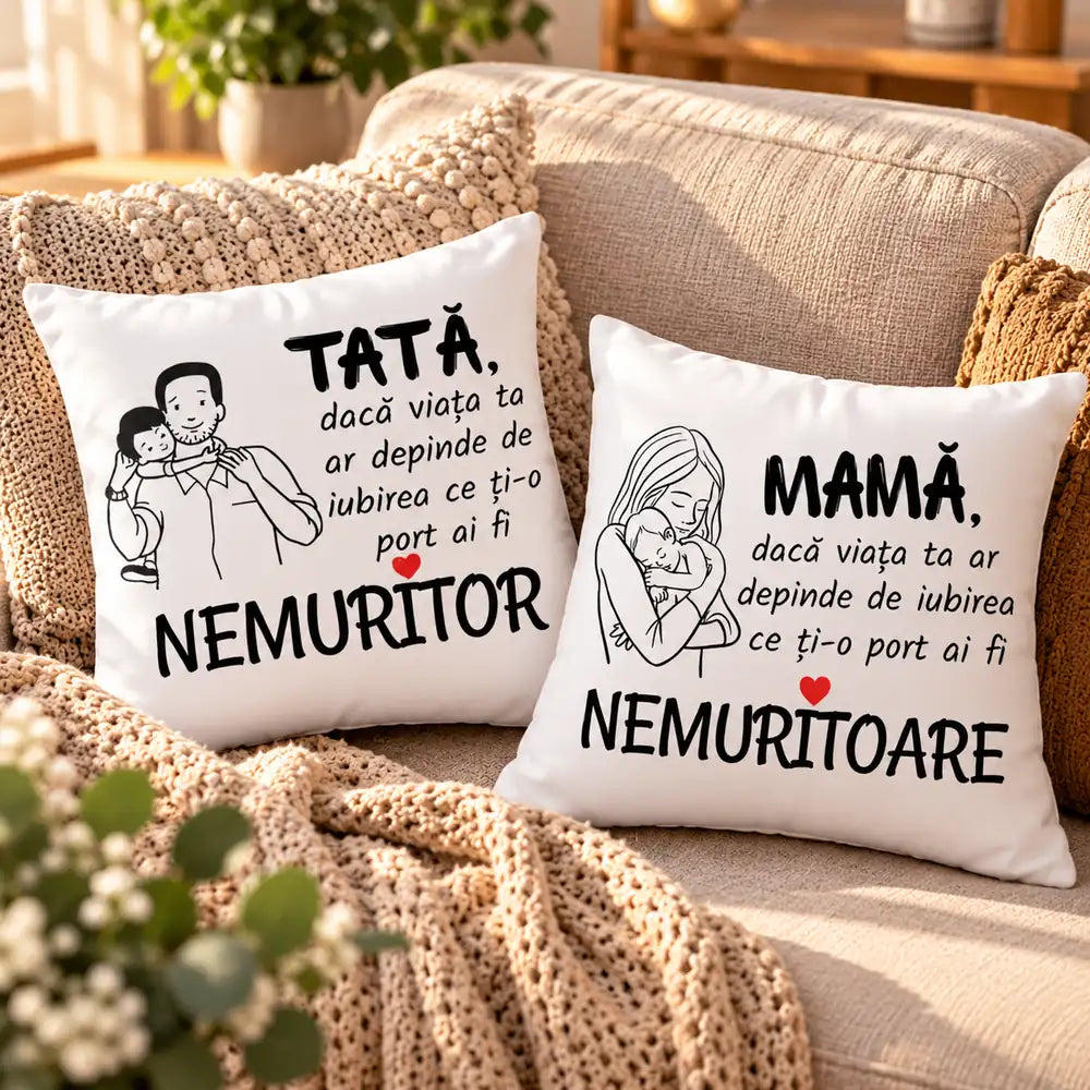 Set cadou pentru părinți cu perne personalizate