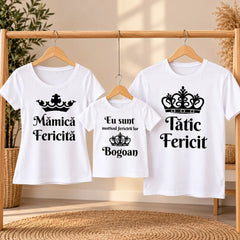 Set de 3 tricouri personalizate pentru familie, cu mesaje despre fericire