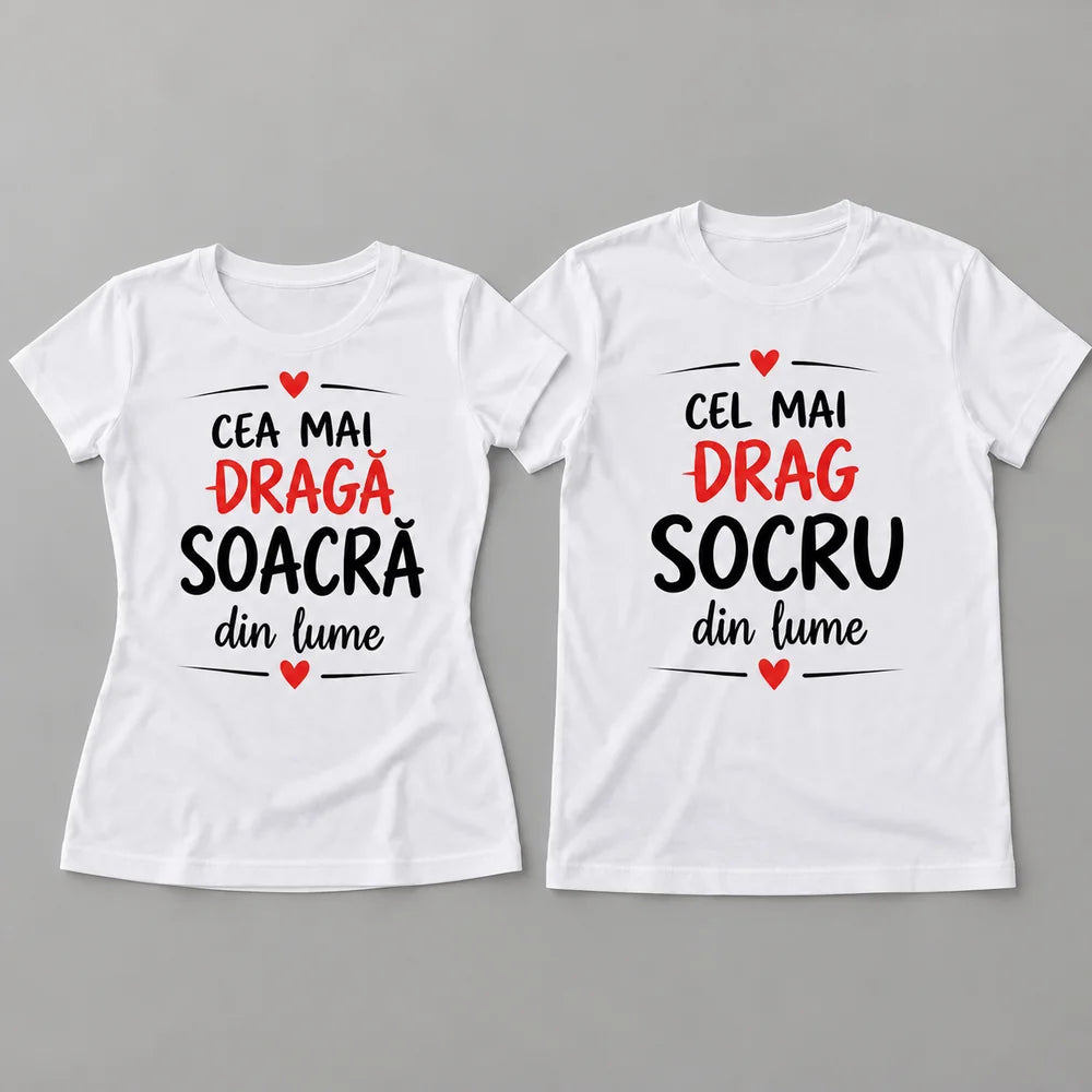 Set de tricouri pentru soacră și socru, cu mesaj