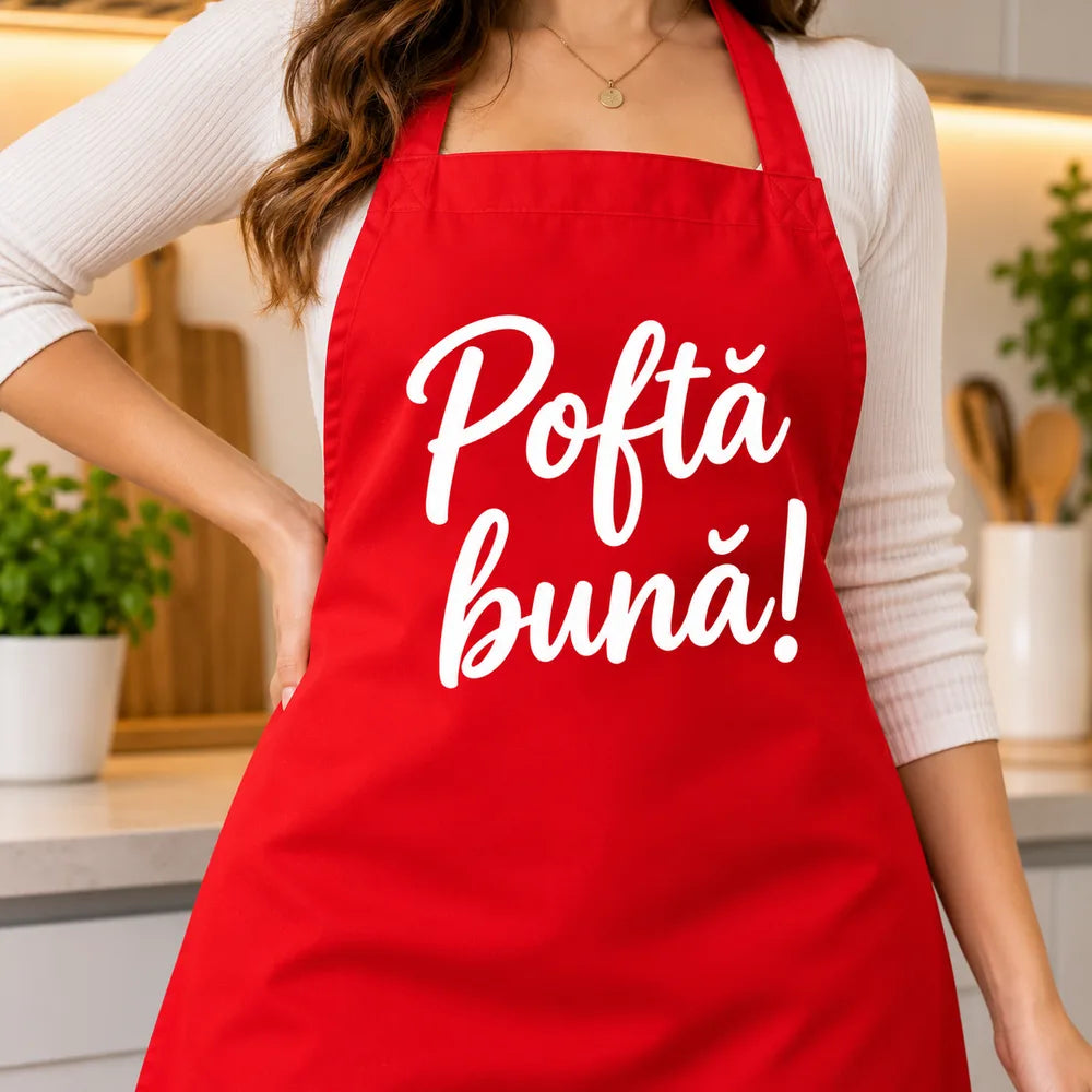 Șorț personalizat roșu cu mesajul ales de client