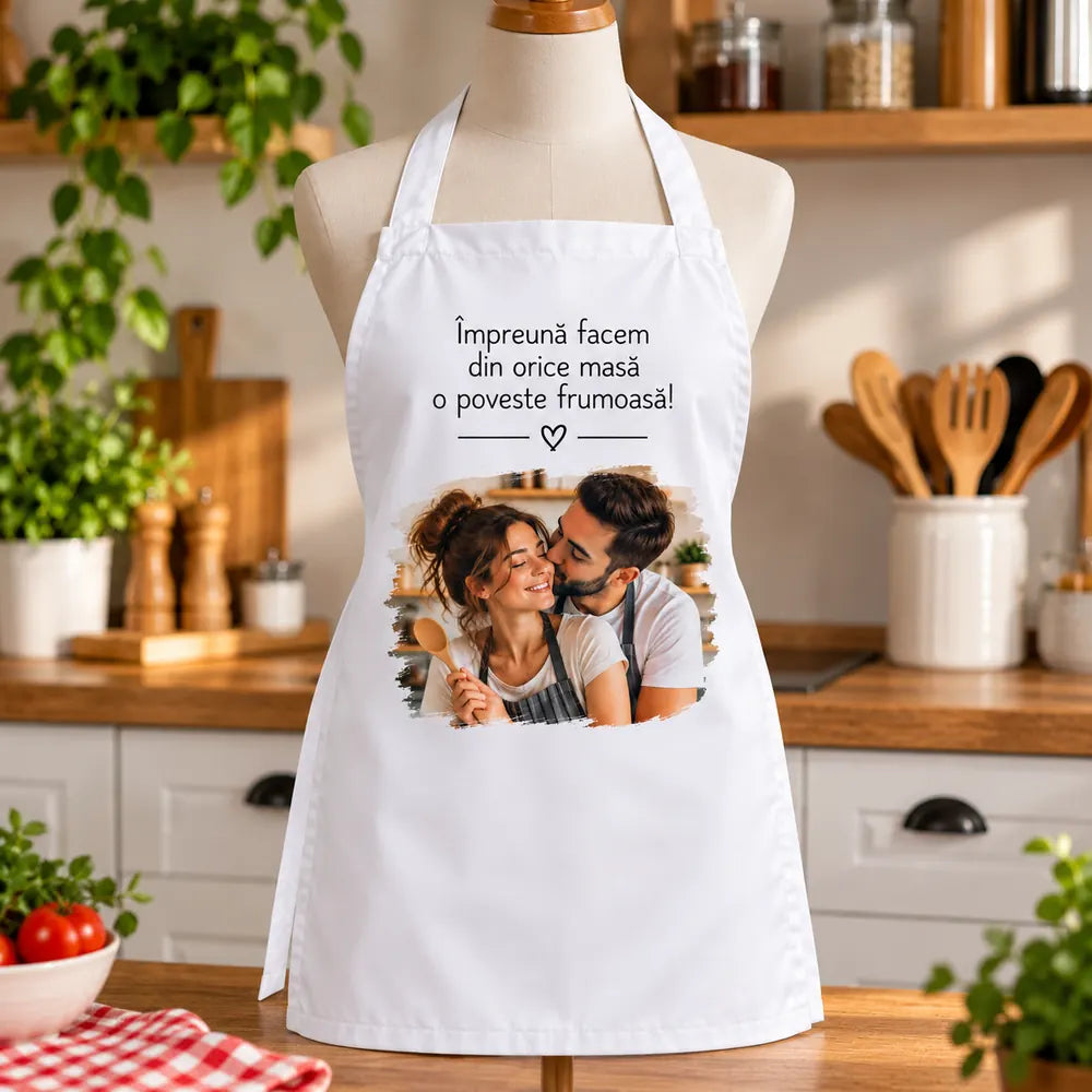 Cadou personalizat pentru pasionații de gătit, șorț cu poză și mesaj