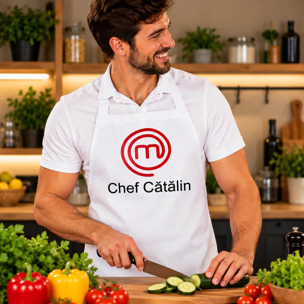 Șorț MasterChef personalizat cu nume, cadou pentru pasionații de gătit