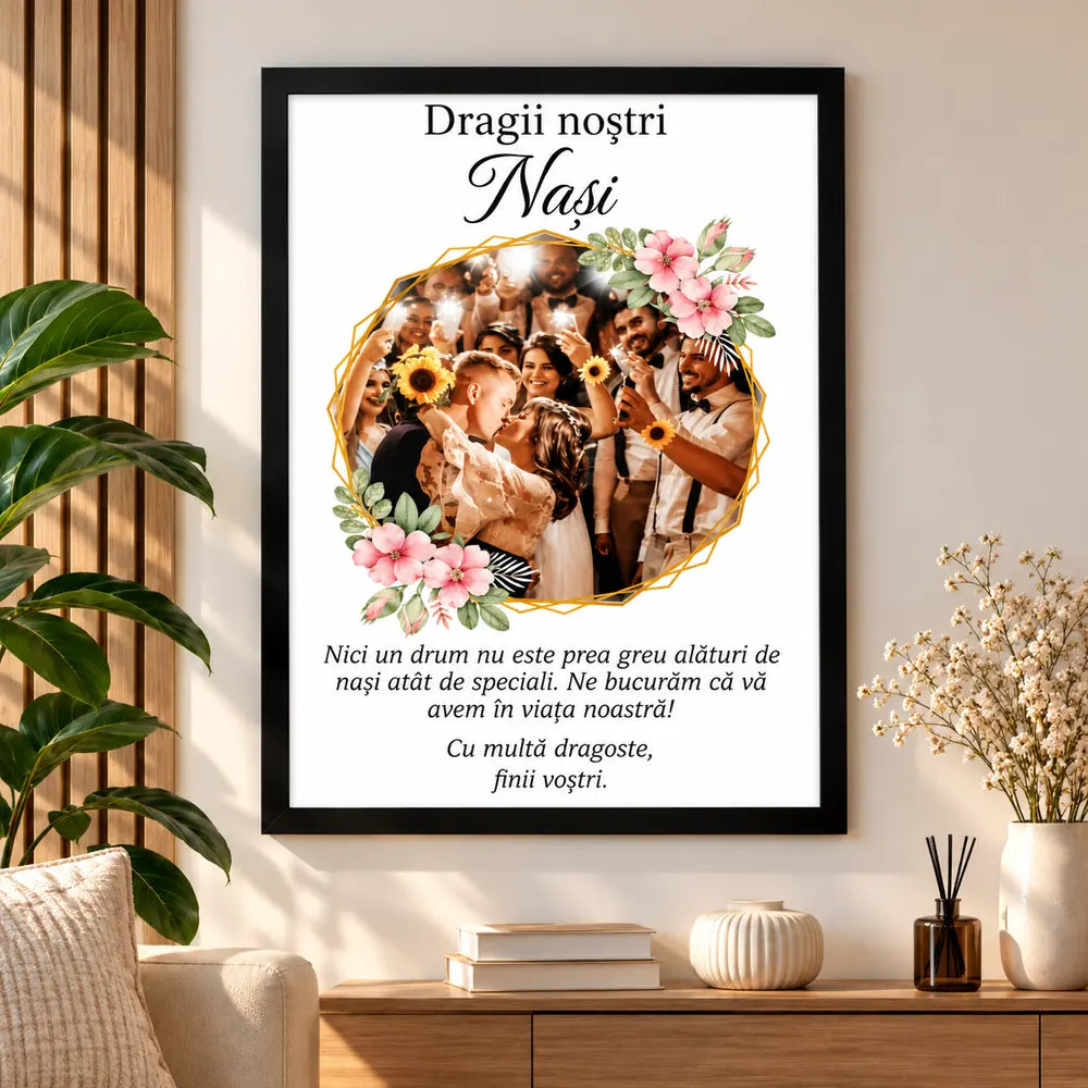 Tablou personalizat pentru nași, cu fotografie și dedicație specială din partea finilor