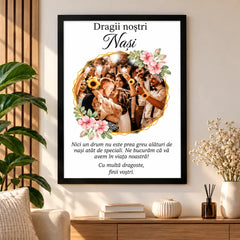 Tablou personalizat pentru nași, cu fotografie și dedicație specială din partea finilor