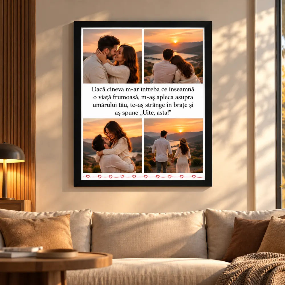 Tablou personalizat cu 4 fotografii și mesaj, cadou cu amintiri speciale