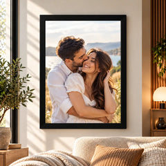Tablou foto personalizat cu fotografia preferată, în ramă neagră elegantă, cadou pentru cei dragi