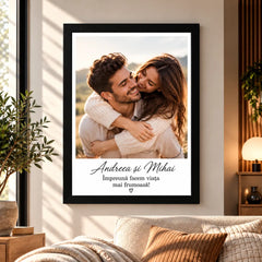 Tablou personalizat pentru cuplu, cu fotografie, nume și mesaj romantic, cadou pentru iubit sau iubită.