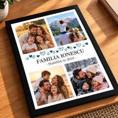 Tablou personalizat cu 4 fotografii și nume pentru familie