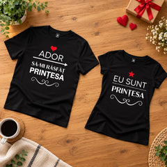 Două tricouri personalizate negre asortate pentru el și ea