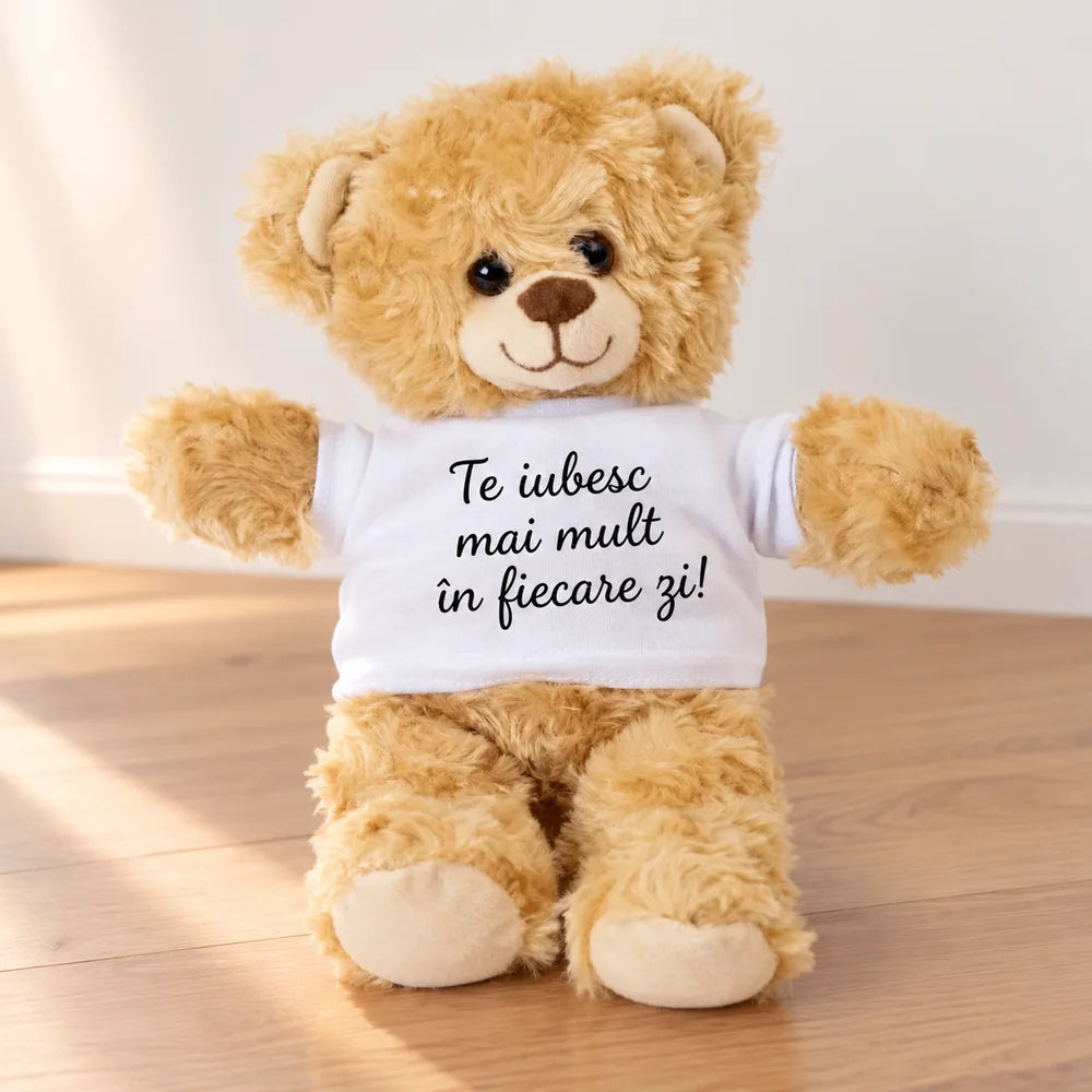 Ursuleț de pluș cu mesaj personalizat, cadou pentru persoana iubită