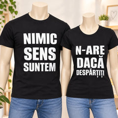 Idee de cadou amuzant pentru iubit și iubită, set de două tricouri negre cu mesaje haioase